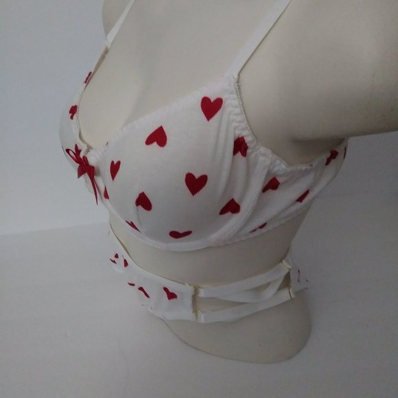 White Red Heart Print Lingerie Set XL - Picture 7 of 16